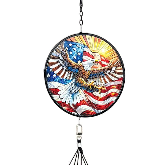 Sunset Vista Designs® 40" Stained Glass Soaring Eagle & Flag Wind Chime